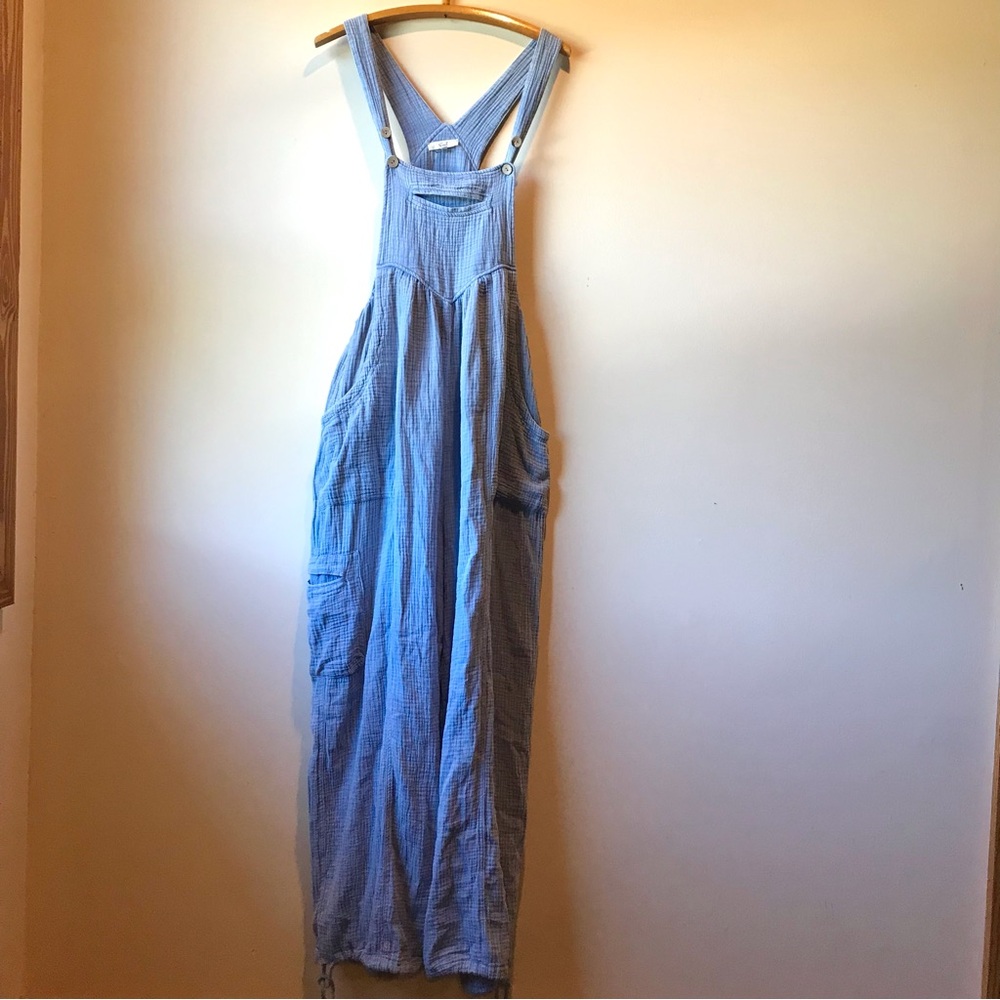 Crinkle Gauze Easel Overalls Wide Leg Boho Small - Picture 2 of 14